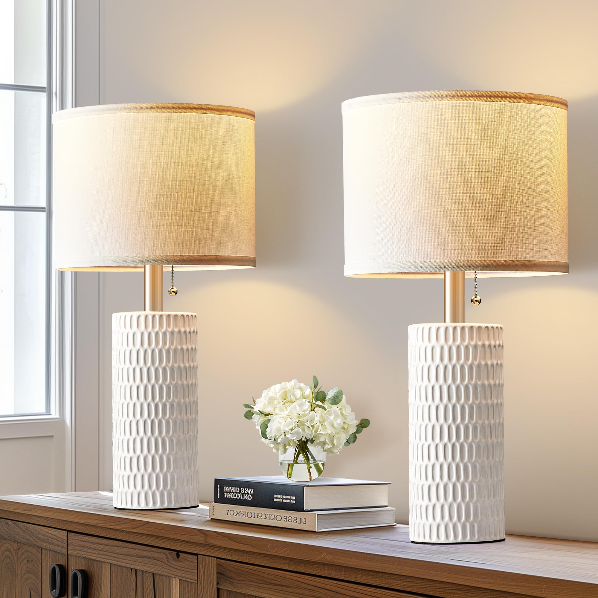 Reaketon bedside lamps with fabric shade delivering warm, eye-friendly lighting.