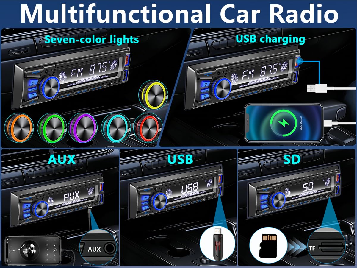 REAKOSOUND car radio dual USB and AUX ports for fast charging and playback