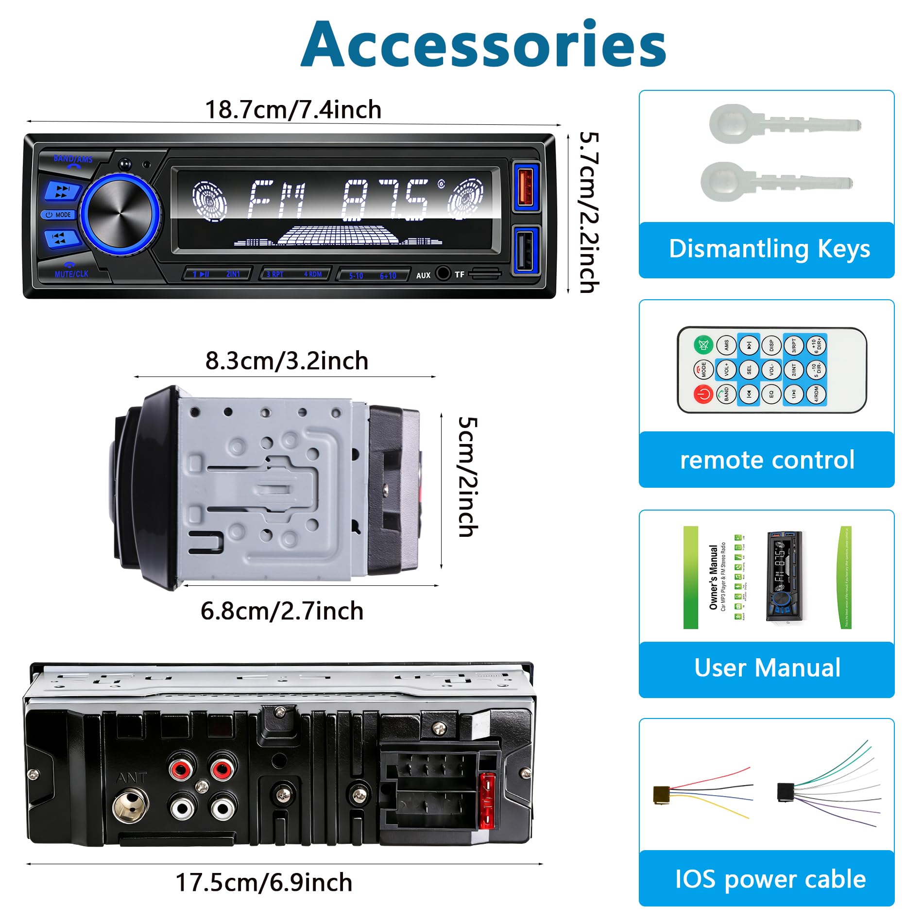 REAKOSOUND car radio easy installation with color coded wiring