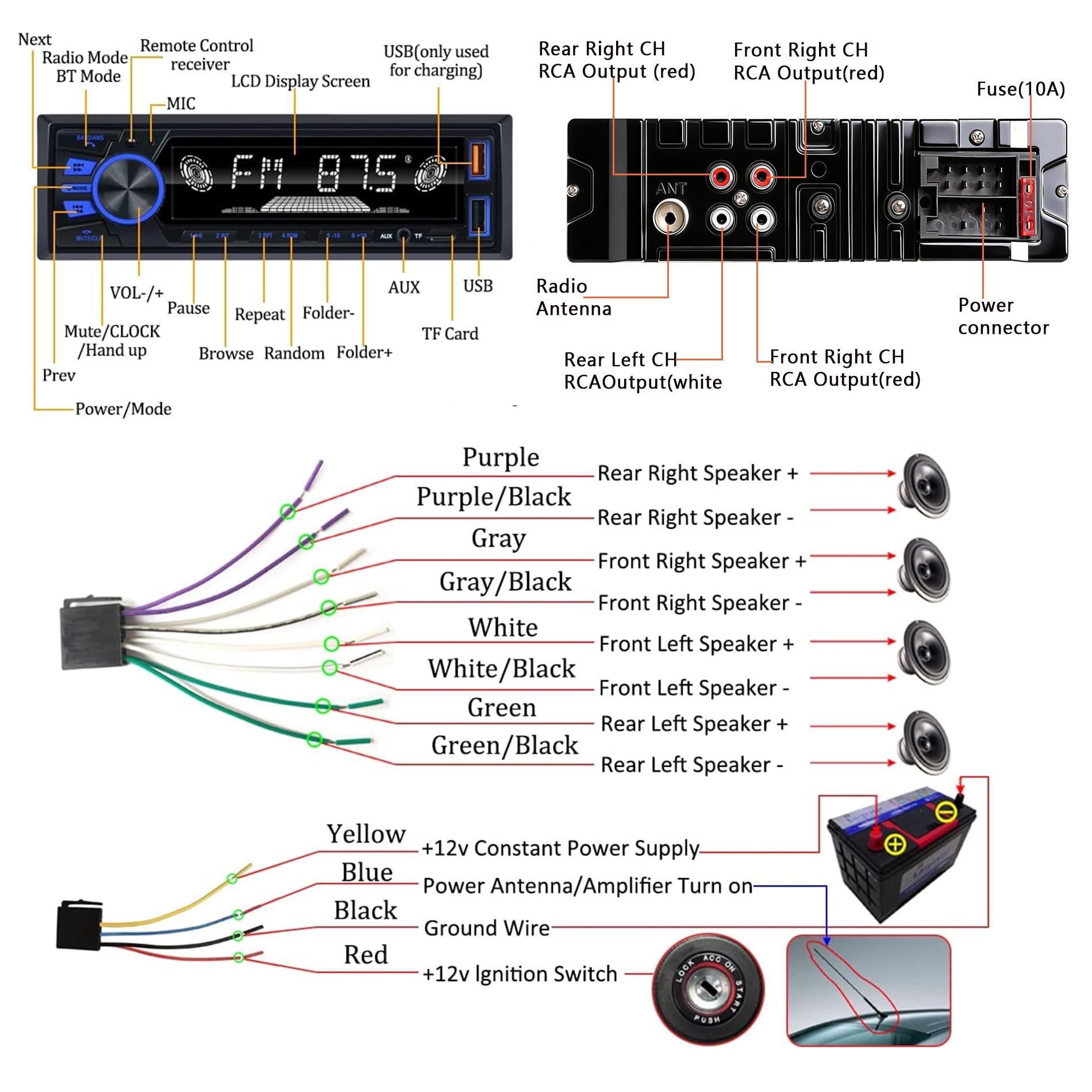 REAKOSOUND car radio wireless remote control for rear passenger operation