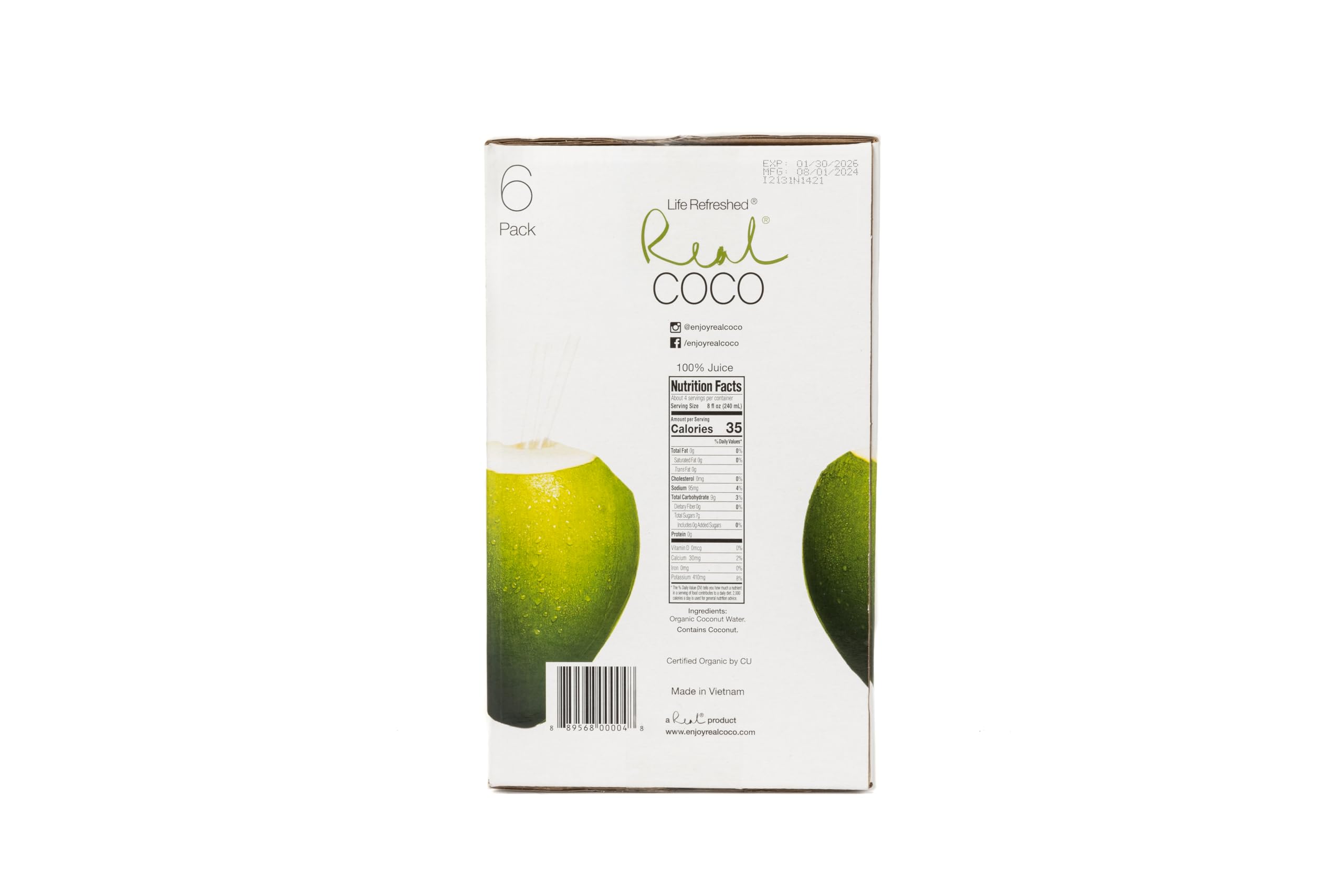 Real Coco coconut water being poured into a glass for post-workout hydration.