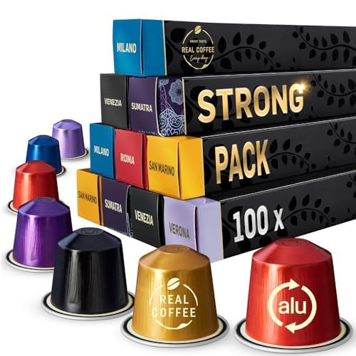 Real Coffee Great Taste strong espresso pack boxes for bold mornings.