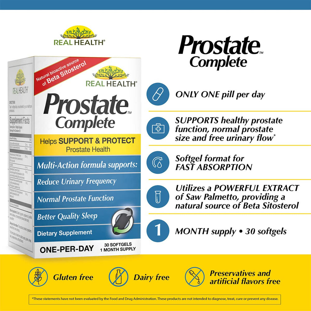 Real Health Prostate Complete softgel capsules ready for easy daily intake