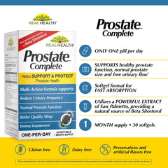 Real Health Prostate Complete softgel capsules ready for easy daily intake