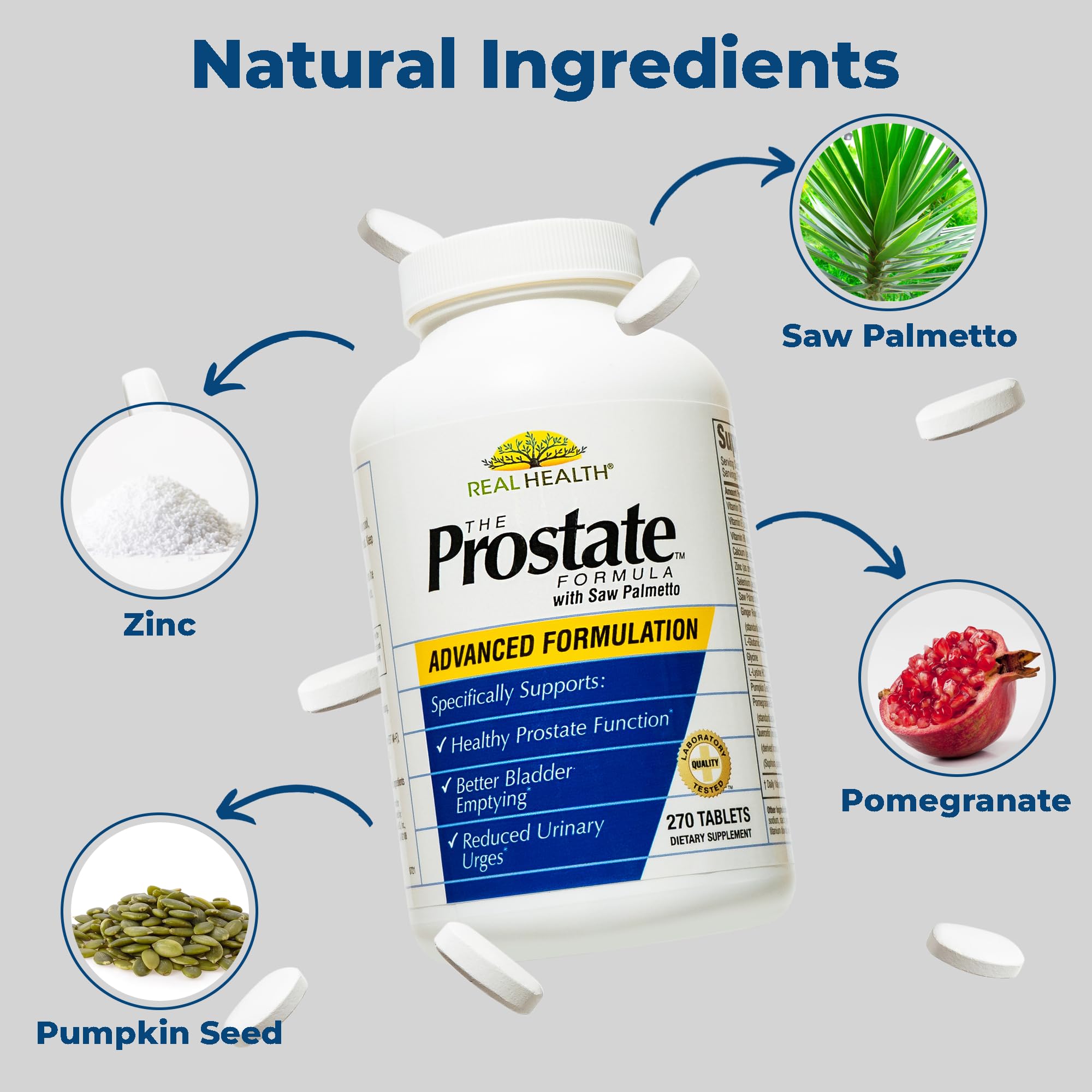 Real Health Prostate Formula close-up of saw palmetto highlighting herbal-based approach