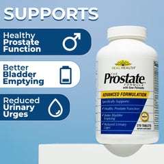 Real Health Prostate Formula tablets showing the three-per-day dosing for daily use