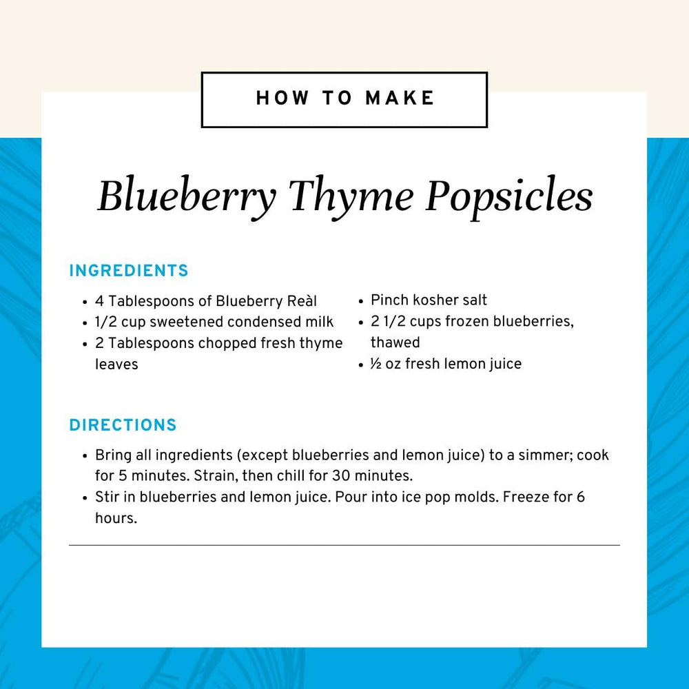 Blueberry syrup by Reàl Infused Exotics ideal for cocktails and mocktails.