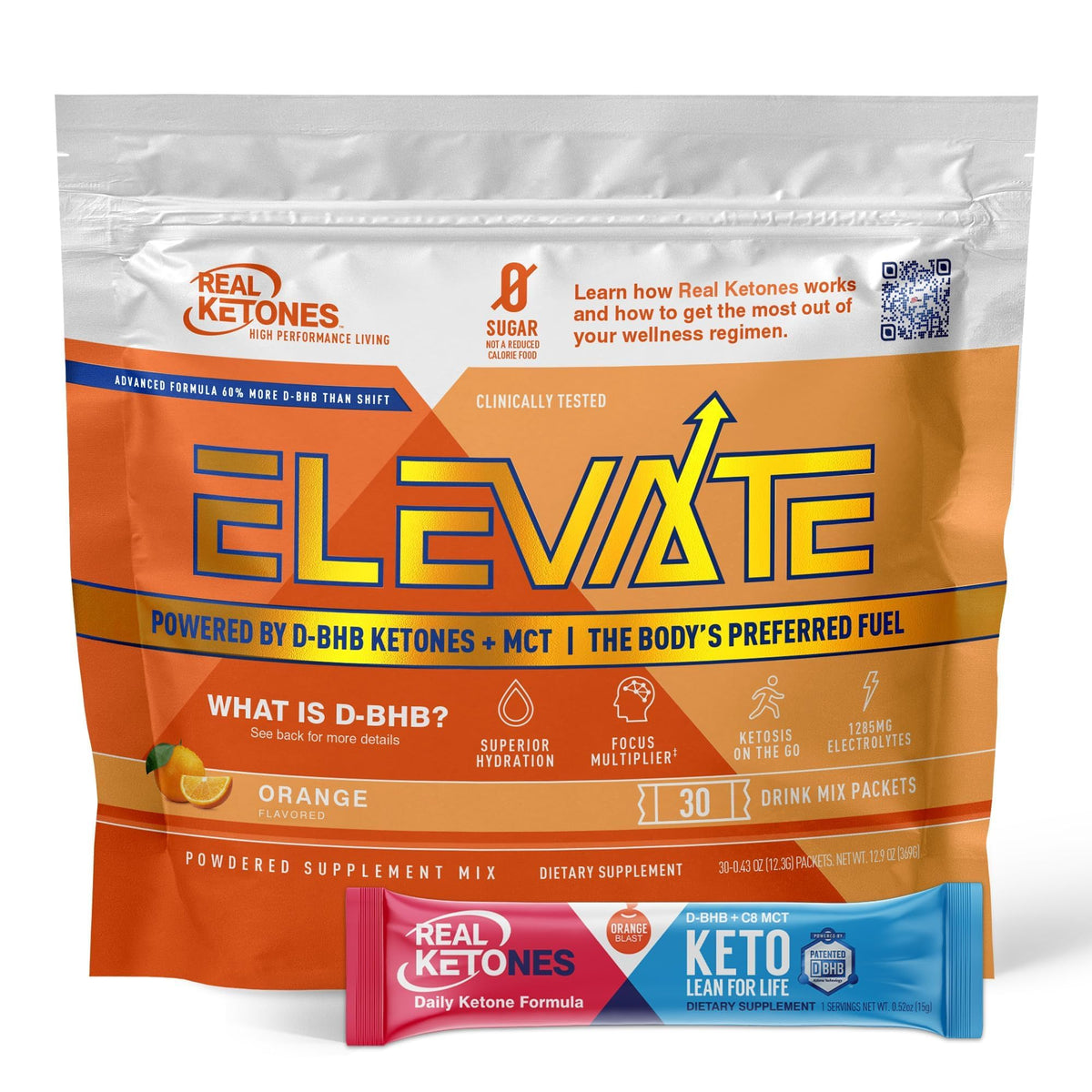 Real Ketones MCT BHB orange packets show convenient keto hydration with electrolytes
