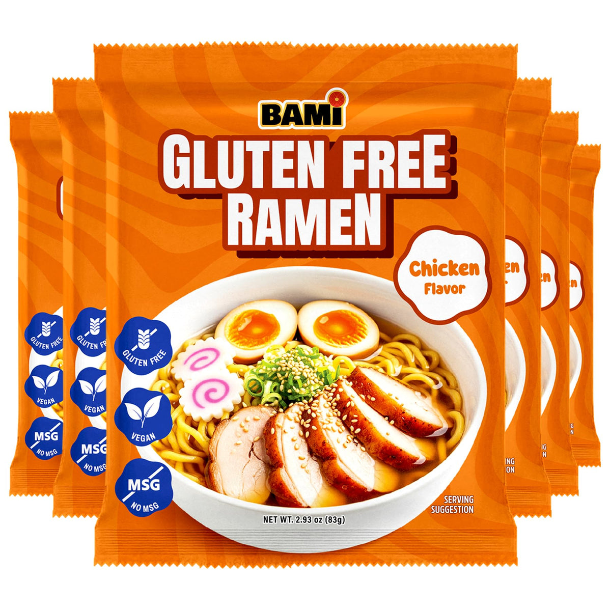Real Naturals BAMI gluten free ramen noodles in a six-pack for quick weeknight meals.