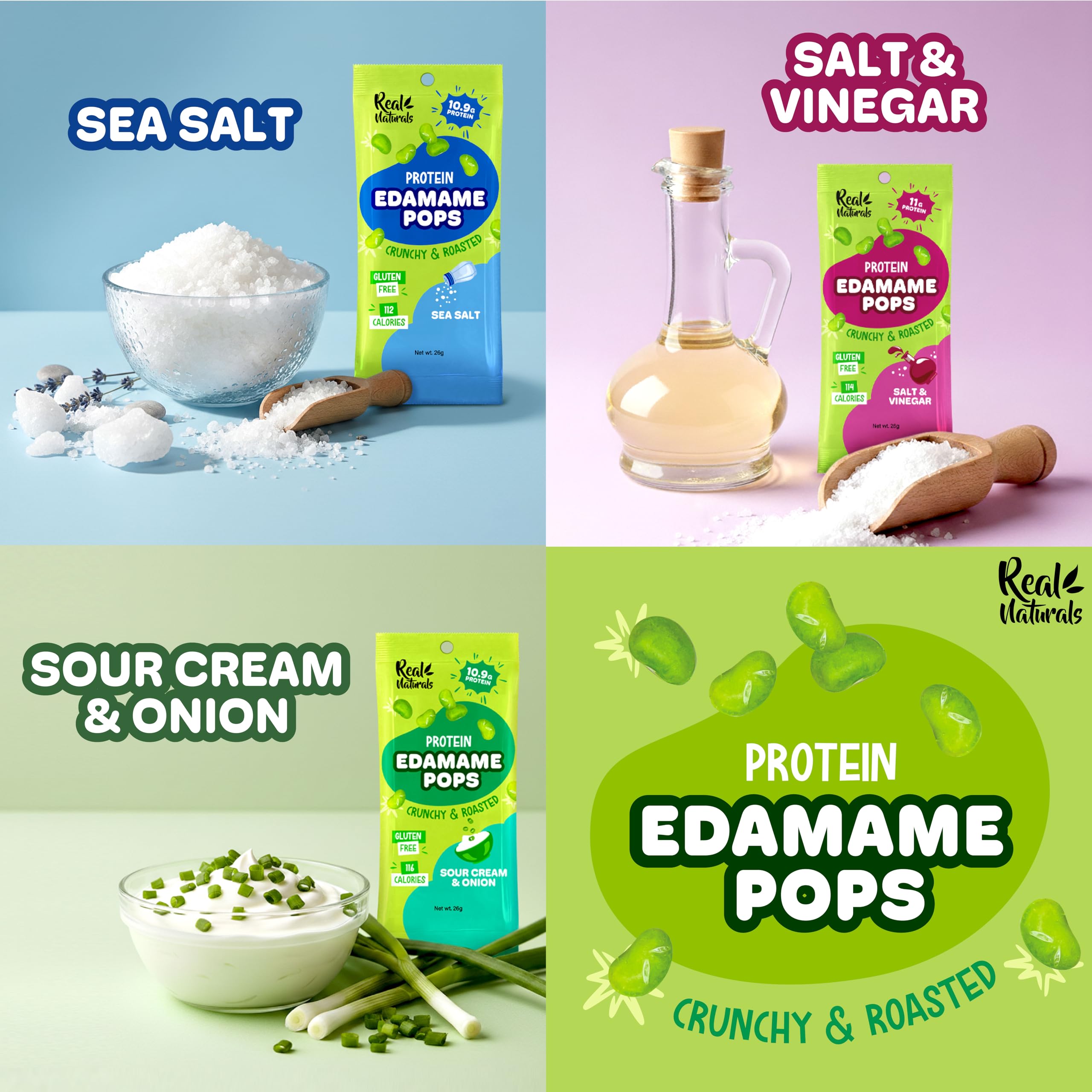Real Naturals edamame salt and vinegar pack with zesty finish for snacking