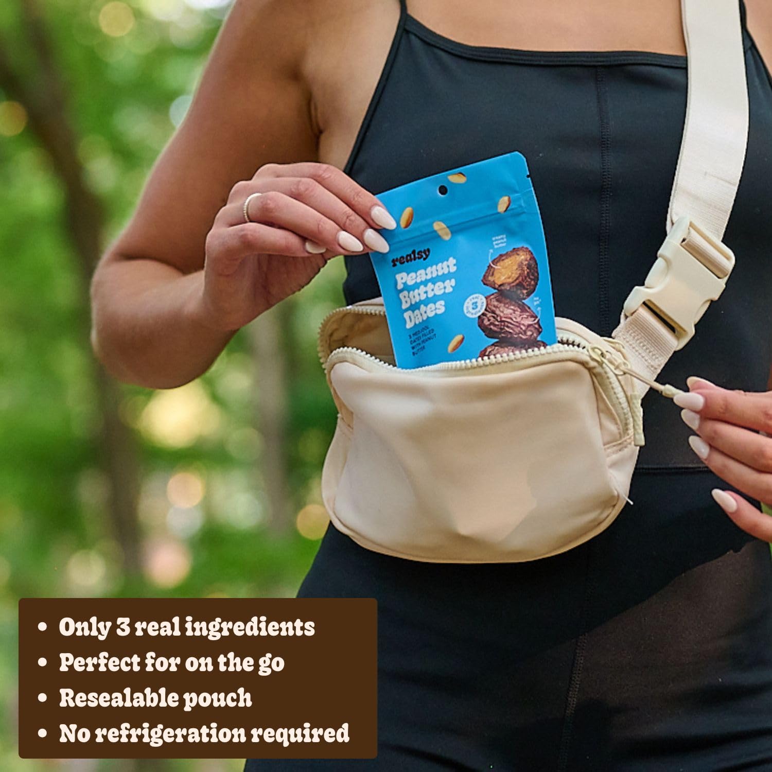 Realsy peanut butter stuffed dates inside view, ideal between meals.