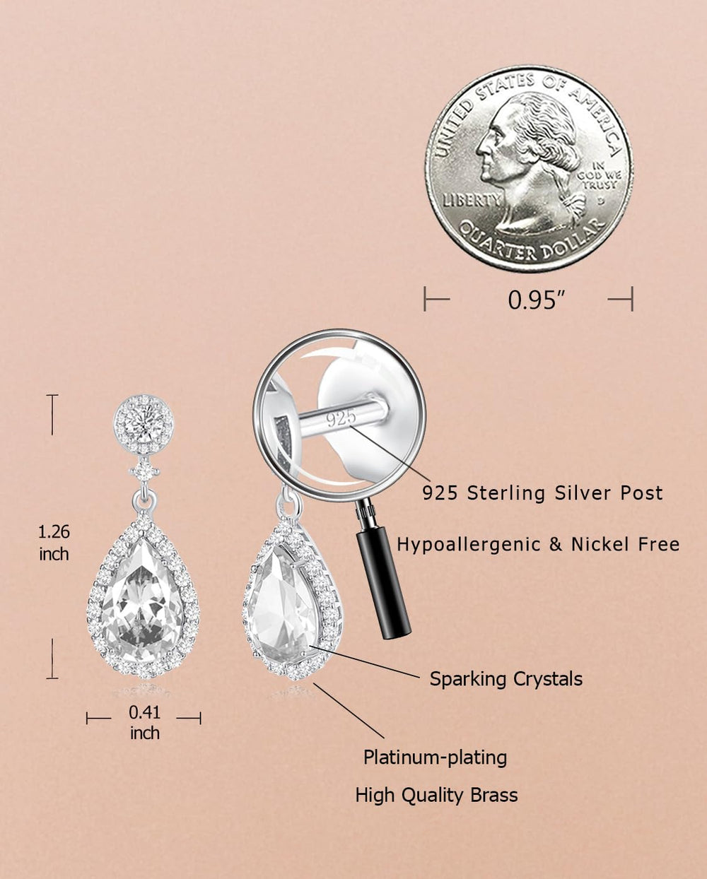 REASAYLL platinum-plated copper earrings with durable luster for long wear.