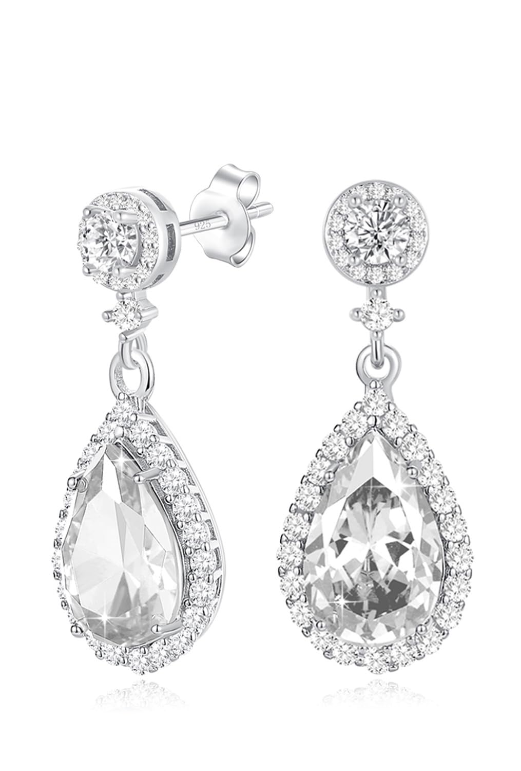REASAYLL silver diamond teardrop earrings sparkle in motion, perfect for daily wear.