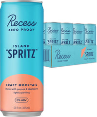Recess Island Spritz bottle close-up—refreshing, alcohol-free moment for socializing.