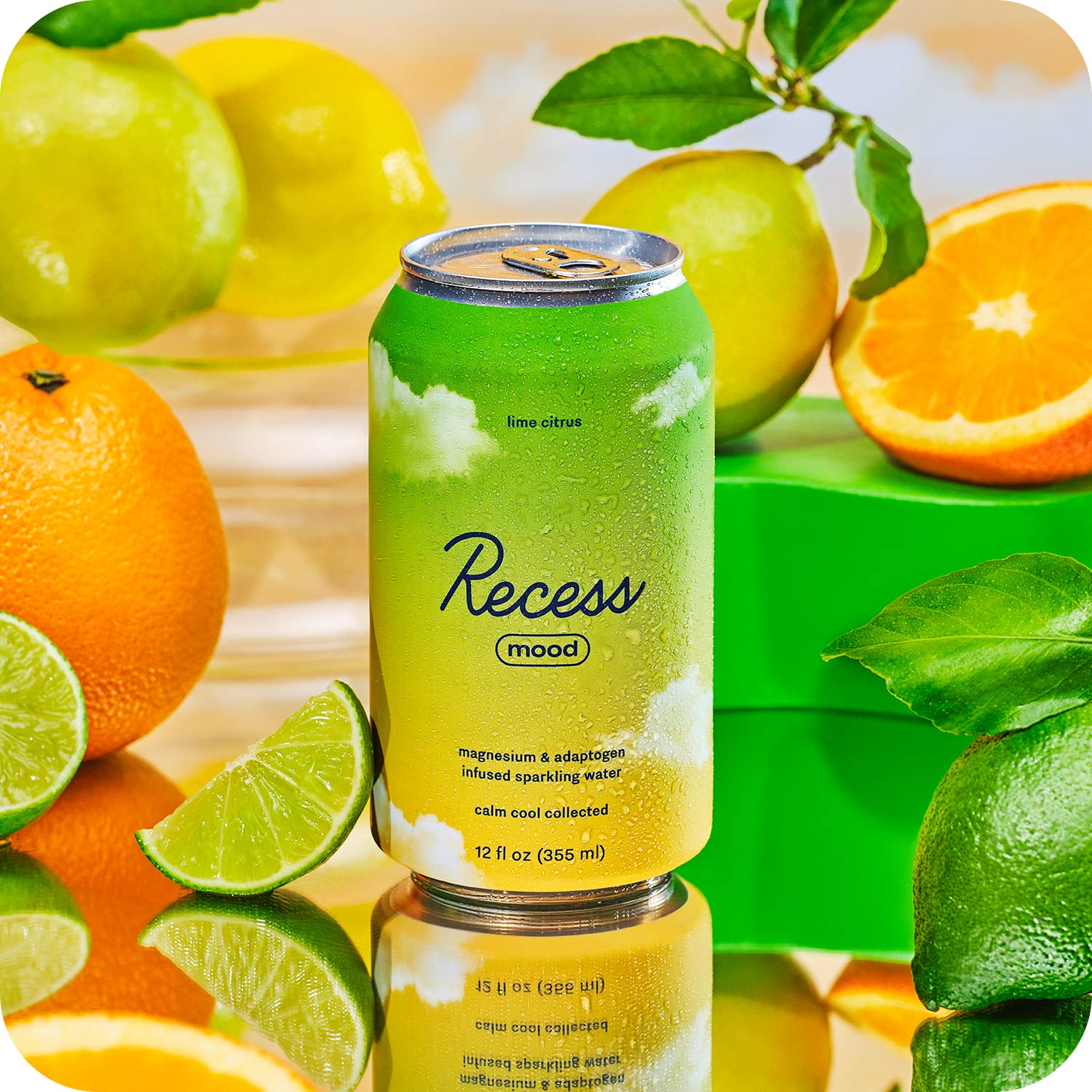 Recess Mood Lime Citrus glass pour with lively bubbles.