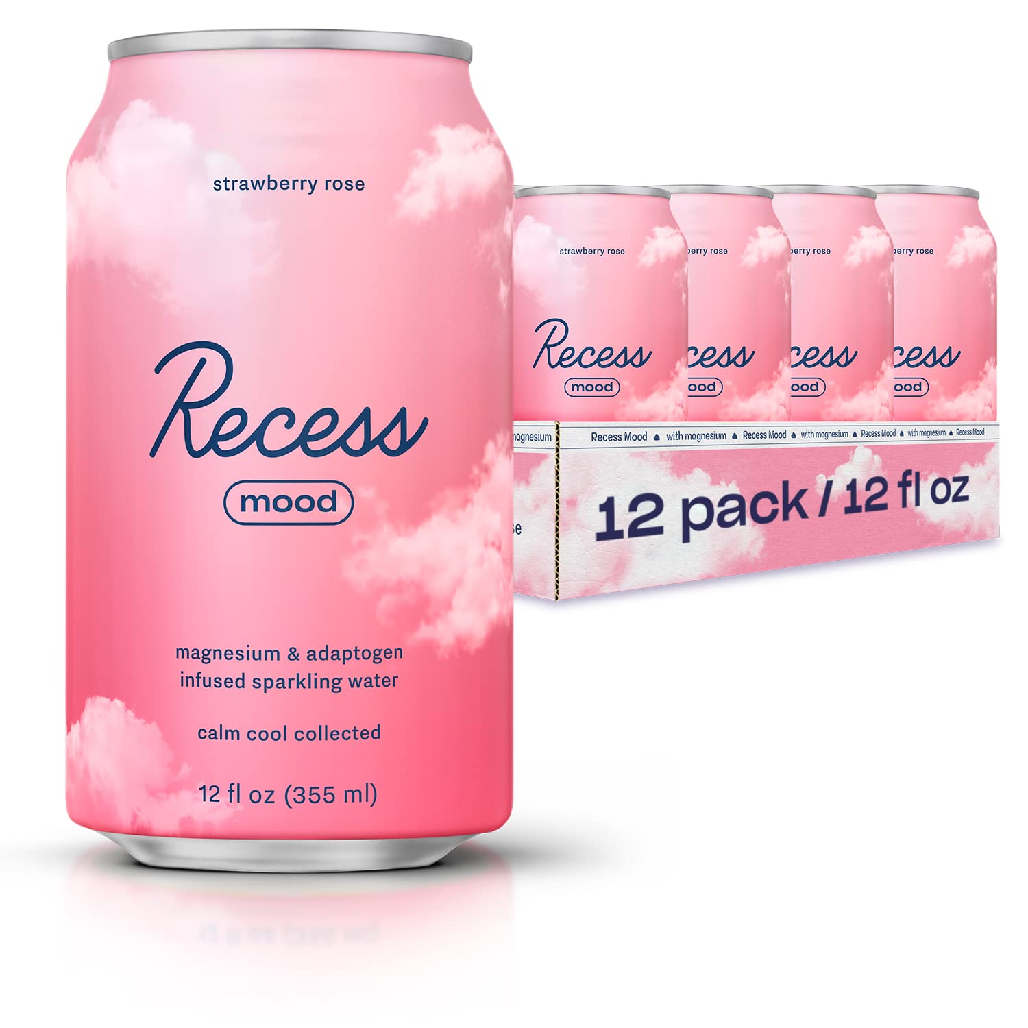 Recess Mood bottle front with strawberry rose blend for a calming unwind