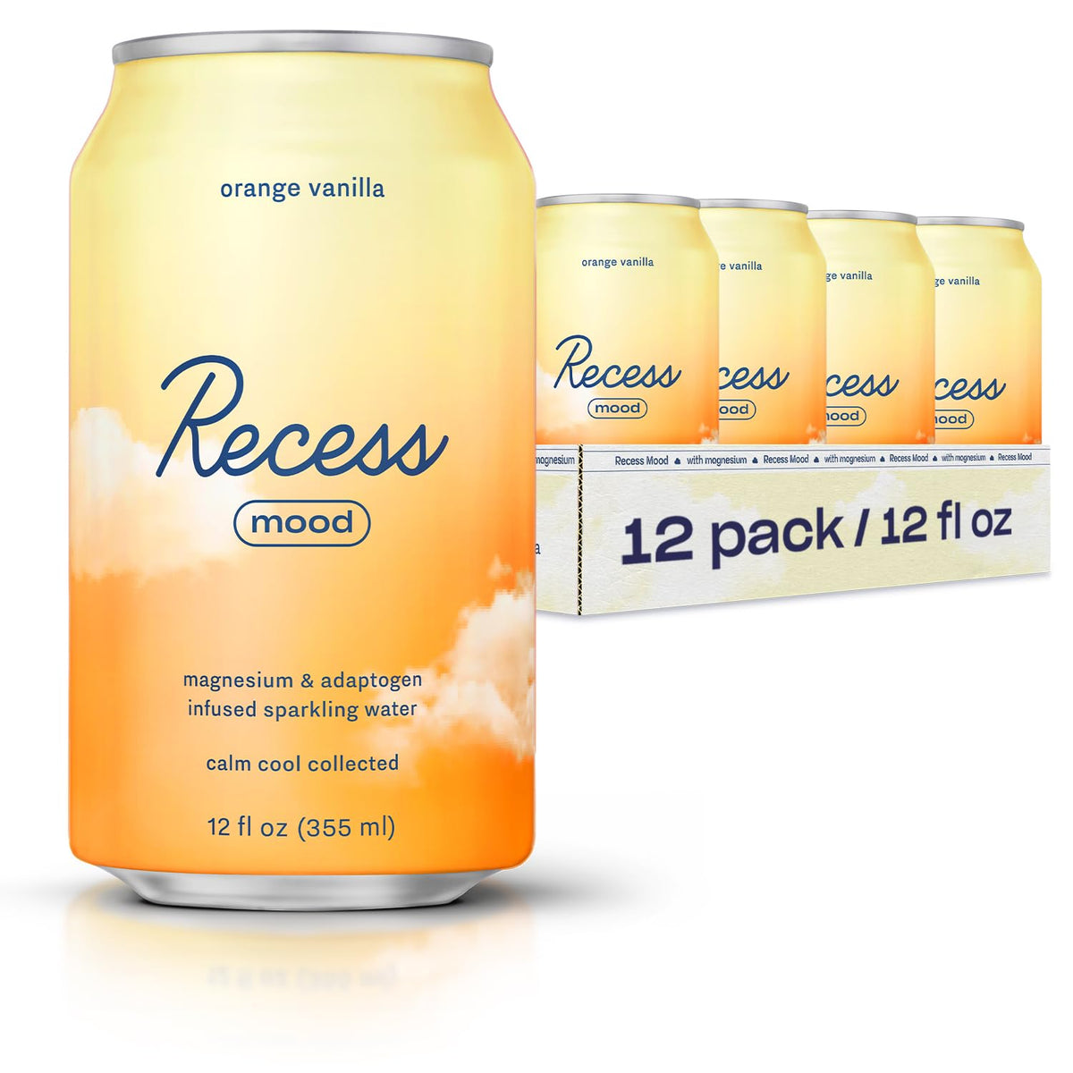 Recess Mood orange-vanilla bottle being poured for a calming moment