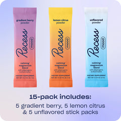 Recess Mood Powder berry sachet close-up for refreshing hydration and calm.