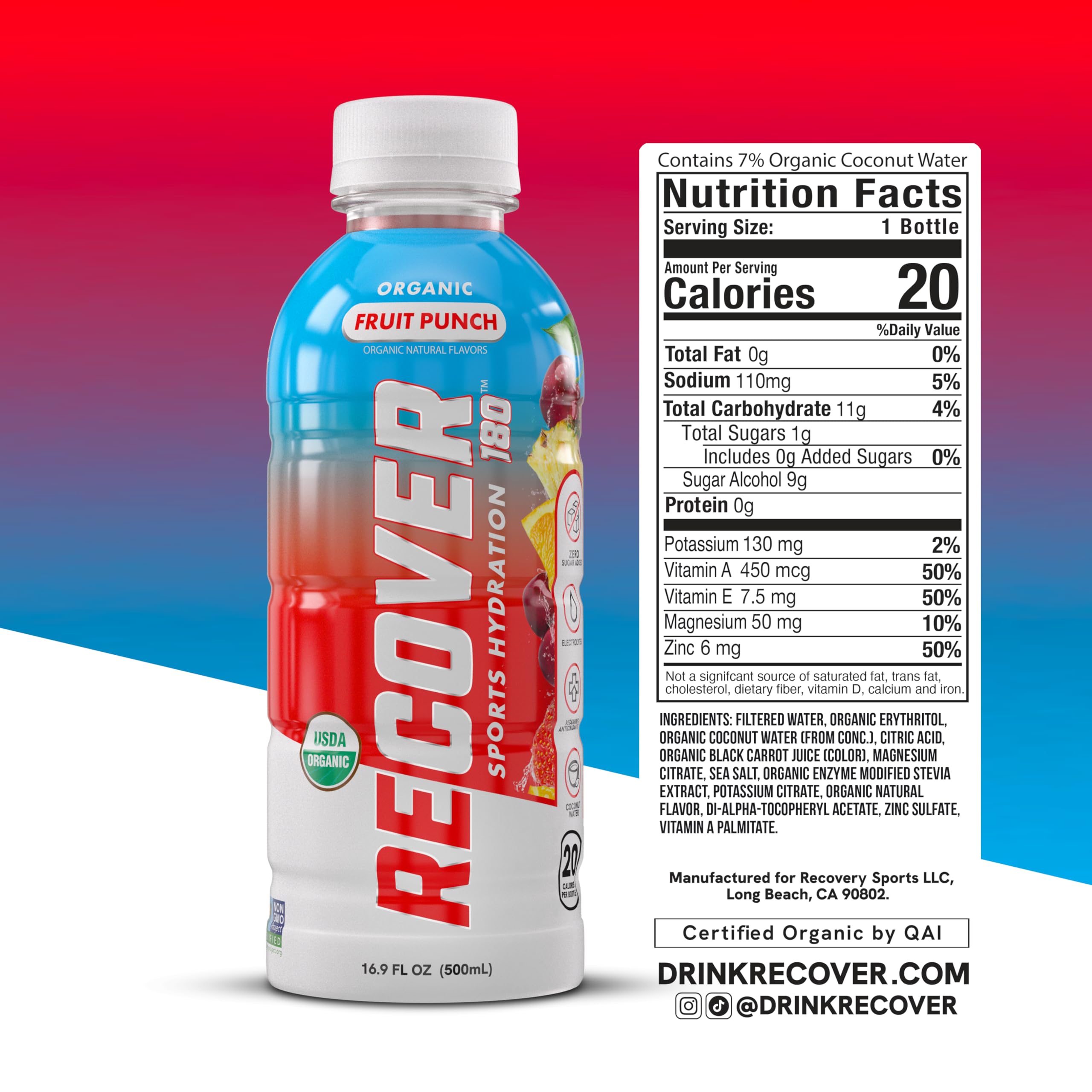 RECOVER 180 bottle pouring to show refreshing hydration during workouts.