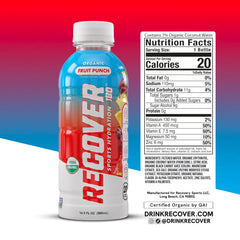 RECOVER 180 bottle pouring to show refreshing hydration during workouts.