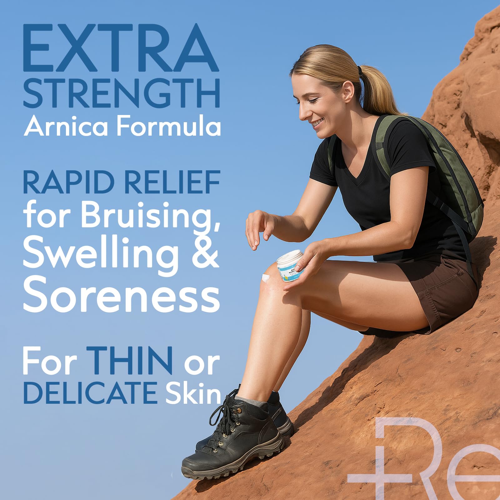 Recuren Plus Arnica Bruise Cream on arm shows gentle, fast absorption