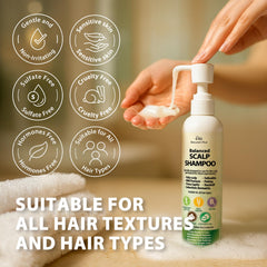 Recuren Plus shampoo bottle close up highlighting nourishing formula for dry scalp relief