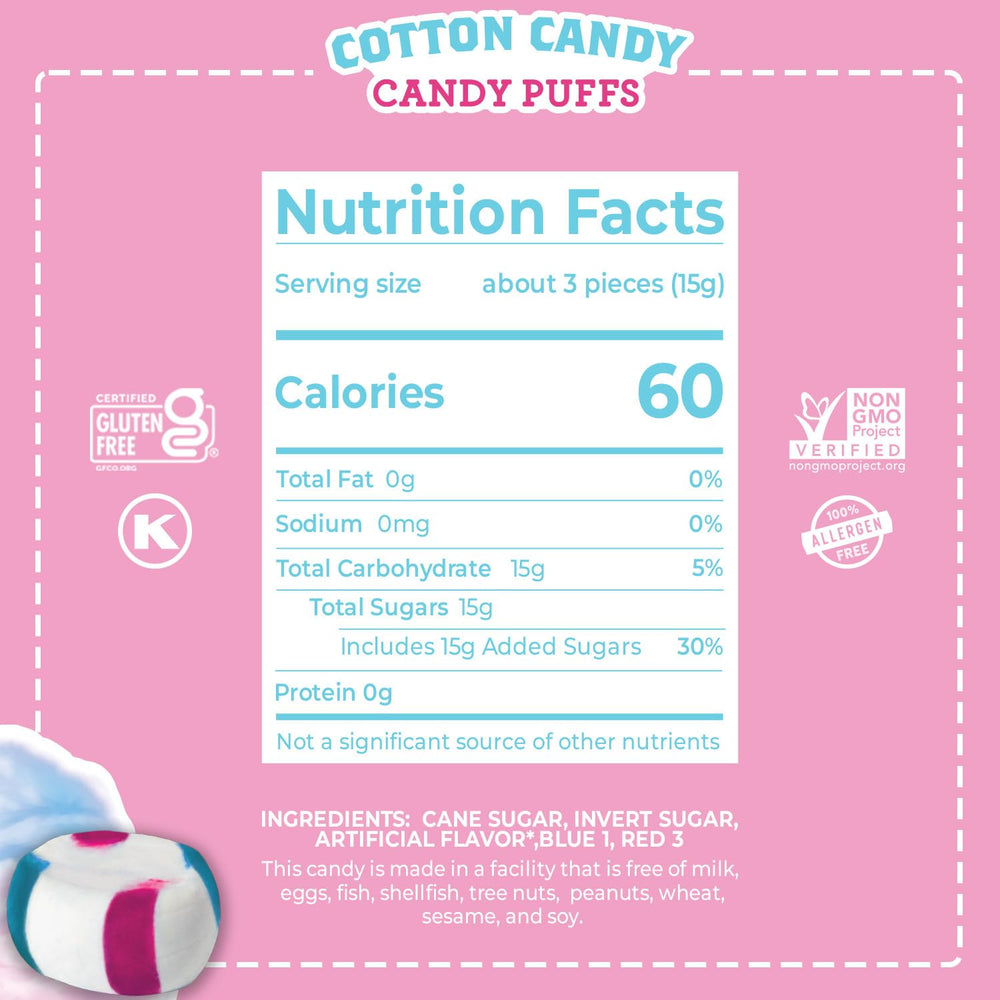 Close-up of Red Bird Cotton Candy Puffs with colorful stripes
