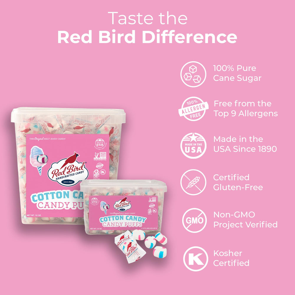 Red Bird Cotton Candy Puffs in hand, ready for on-the-go snacking