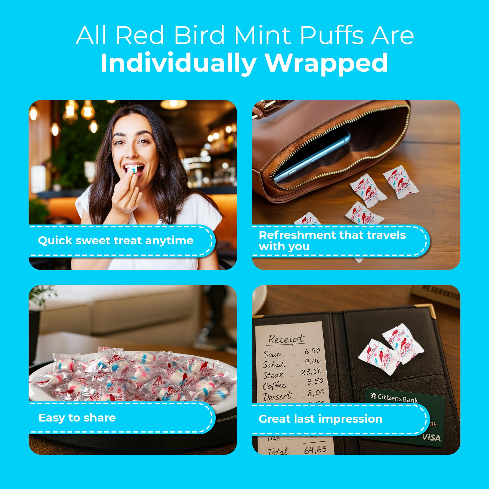 Red Bird Puff Mints on-the-go in a tote or purse
