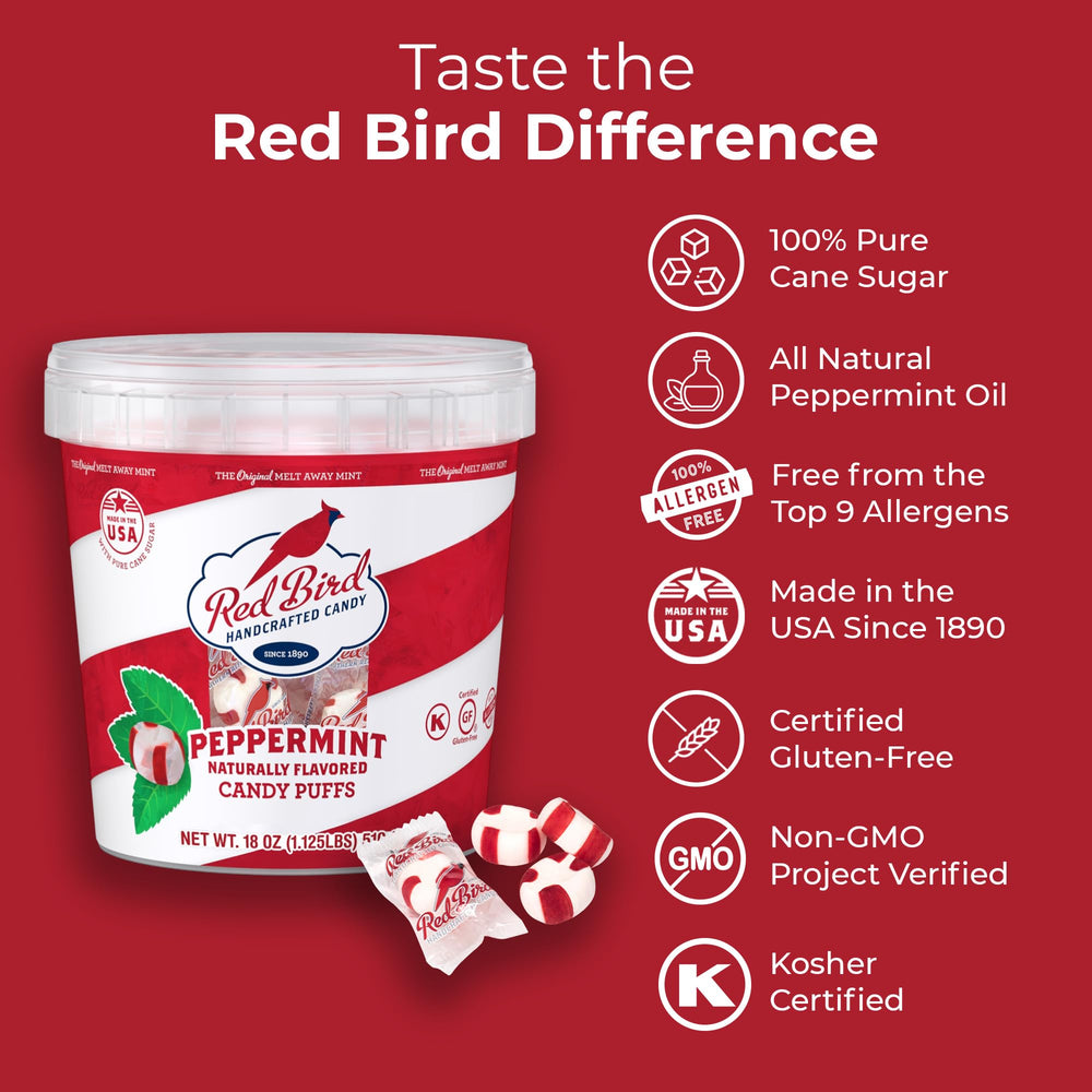 Red Bird peppermint candy wrapped individually for sharing