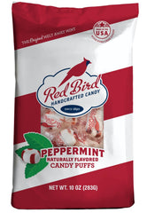Red Bird soft peppermint candy bag showing melt-away puffs for after-dinner refreshment.