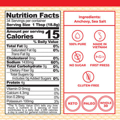 Red Boat label with Phu Quoc anchovies highlights two-ingredient formula.