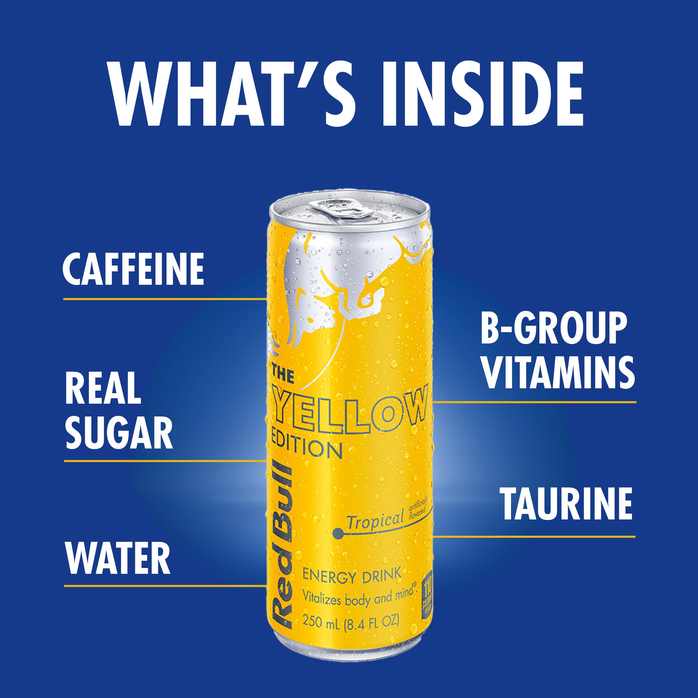 Red Bull aluminum cans are recyclable, supporting sustainable choices.