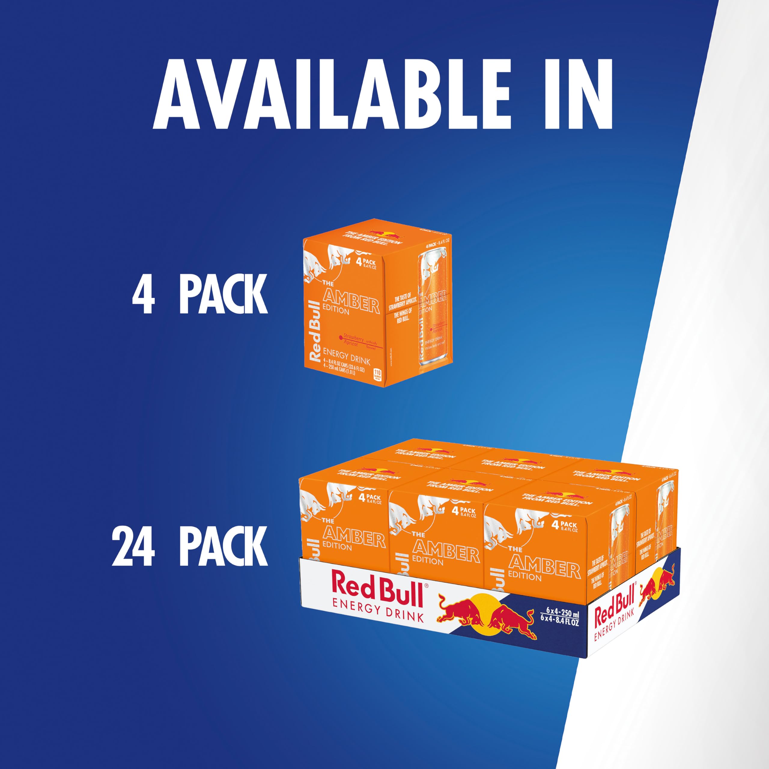 Two Red Bull Amber Edition cans on breakfast table for a busy morning.