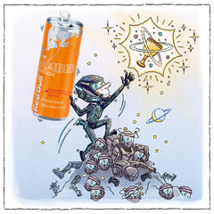 Close-up of caffeine and taurine ingredients in Red Bull Amber Edition, study-friendly energy.