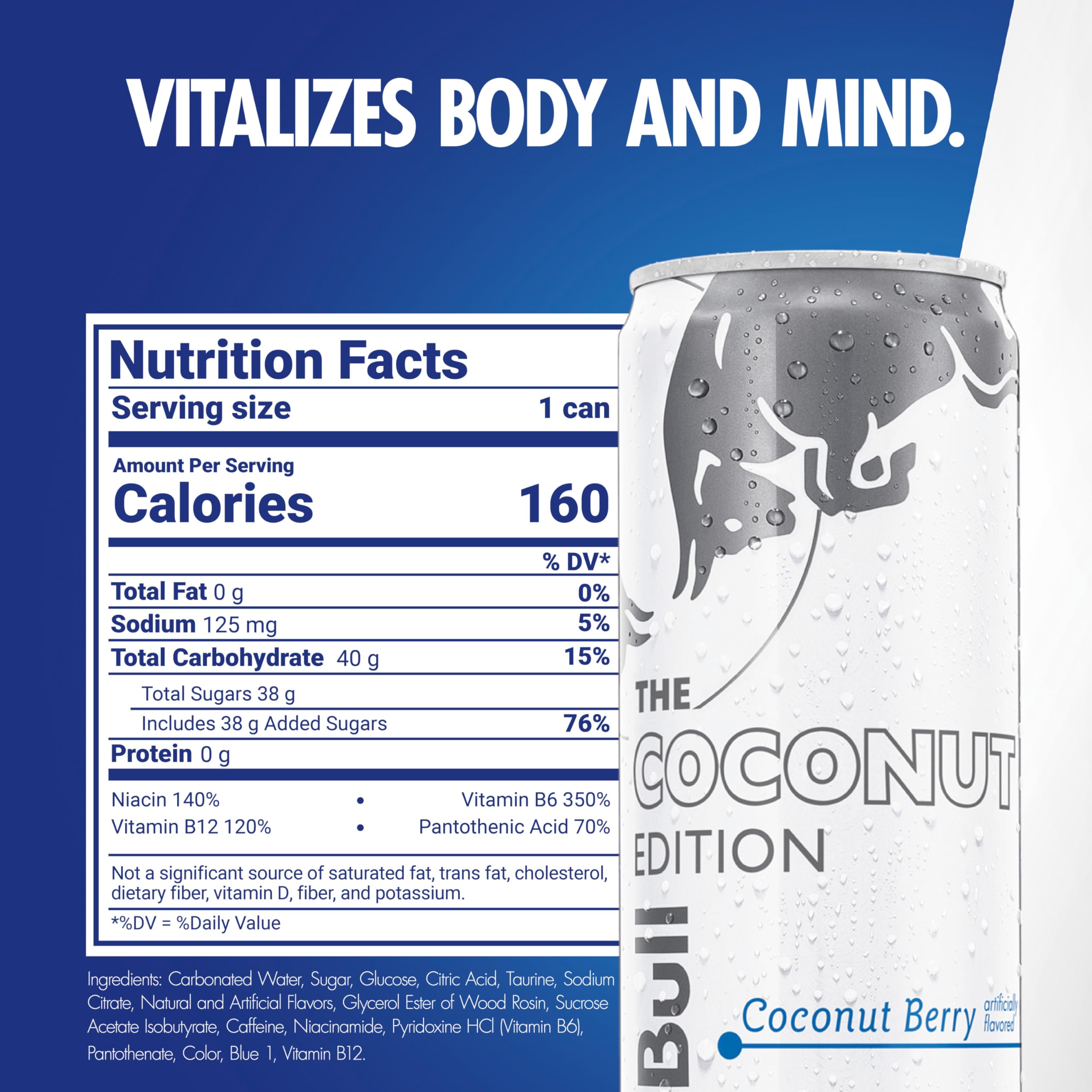 Red Bull Coconut Edition can pour into glass, ideal for quick focus during tasks