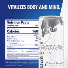 Red Bull Coconut Edition can pour into glass, ideal for quick focus during tasks