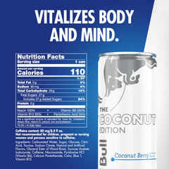 Red Bull Coconut Edition can side view ideal for travel and on-the-go energy.
