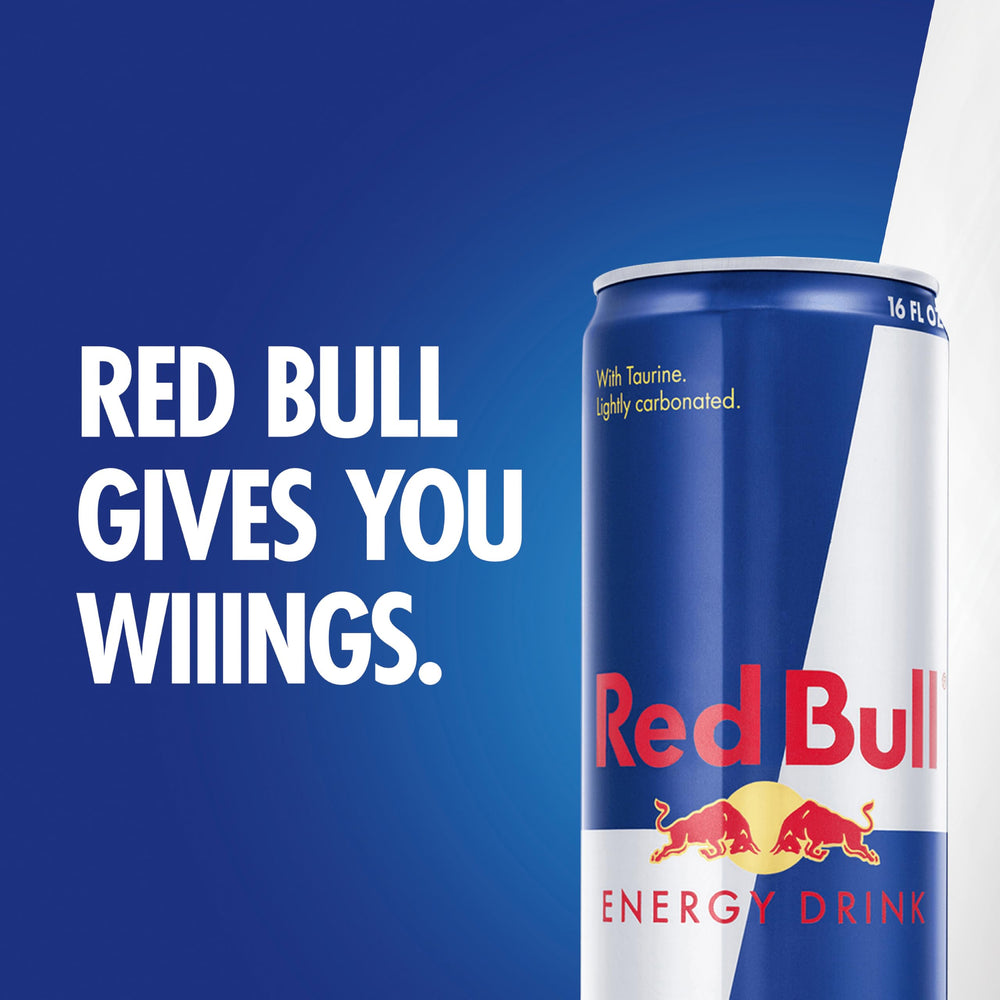 Red Bull cold can with condensation for refreshing energy