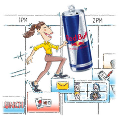 Red Bull vitamin-enriched can detailing B3/B6/B12/B5 for metabolism support.