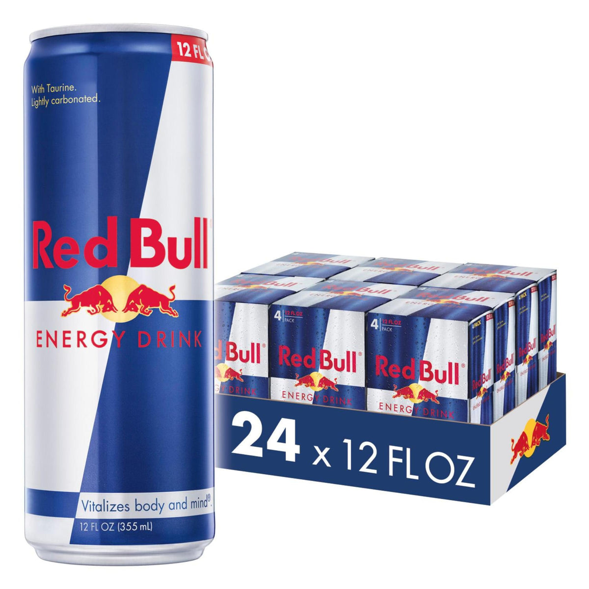 Red Bull energy drink can showing caffeine content for alertness during study or work.