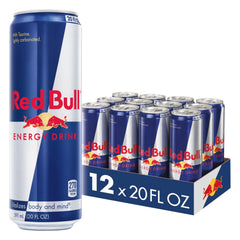 Red Bull 20oz can front view for sustained focus during study or work.