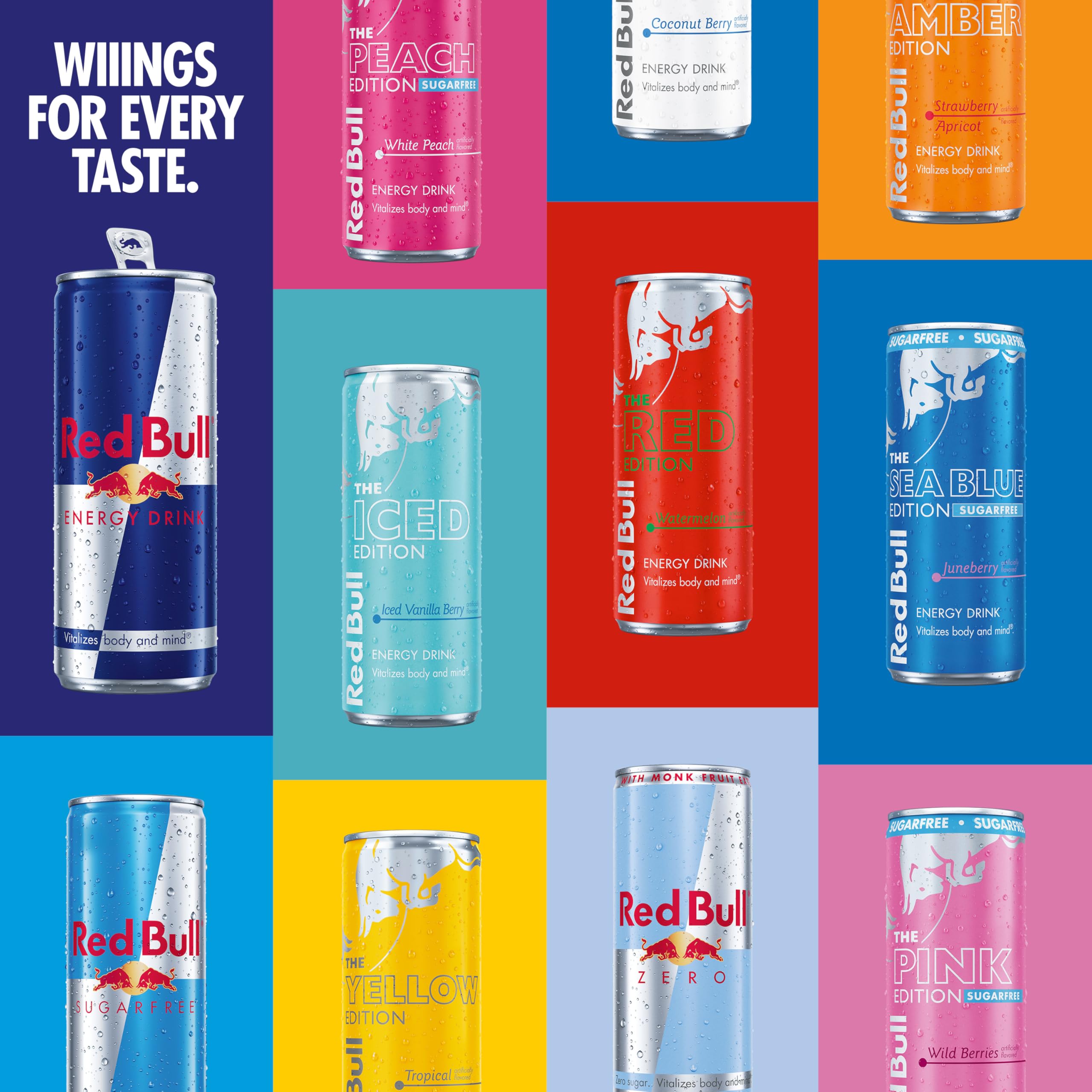 Red Bull energy nutrition label close-up showing caffeine, sugar, and vitamins