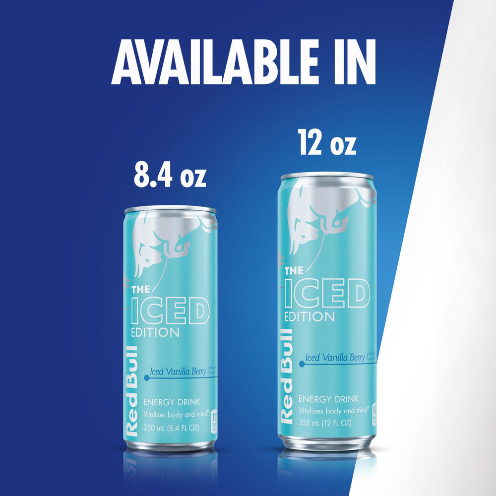 Red Bull Iced Vanilla Berry can with ice cold glass pairing
