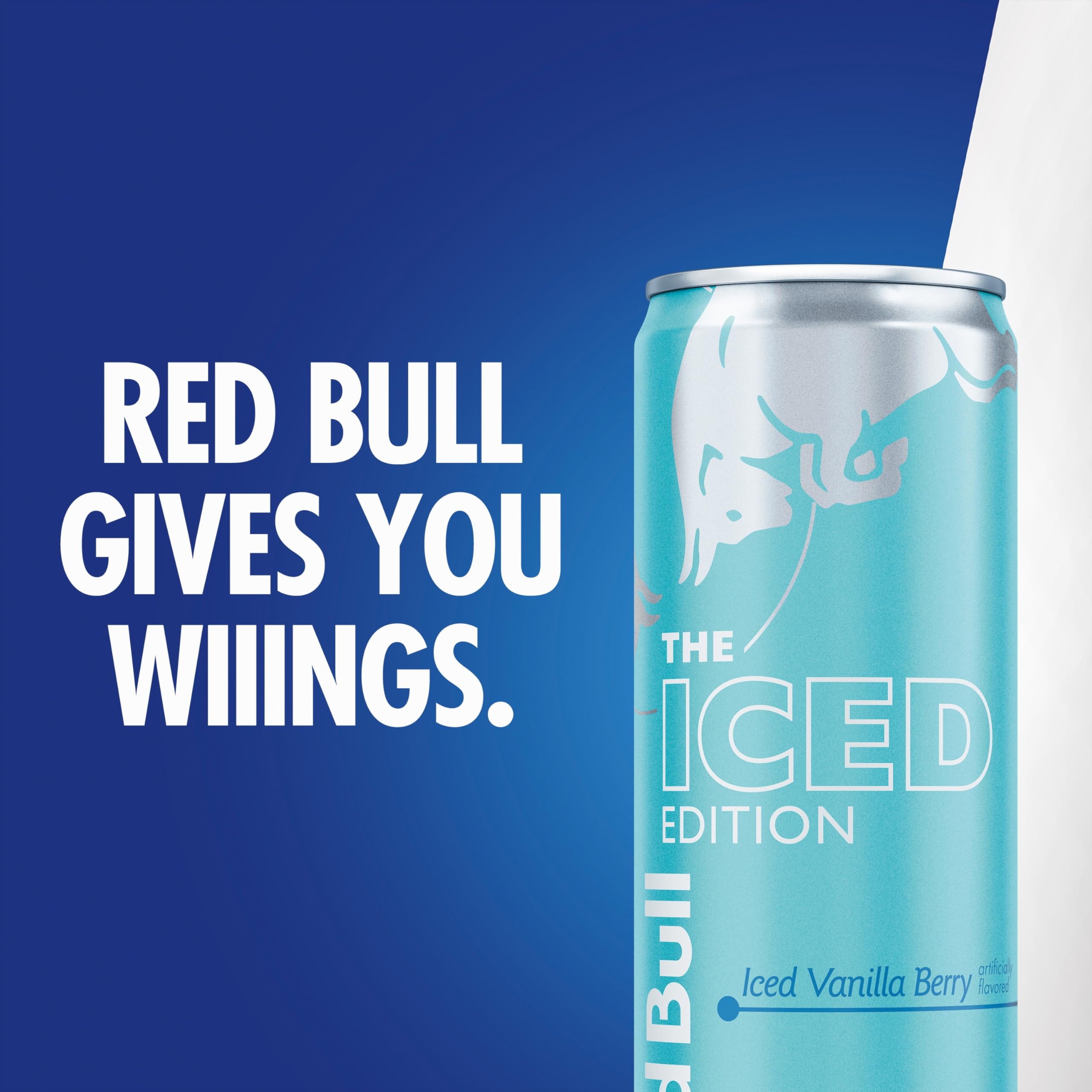 Red Bull label closeup highlighting caffeine content