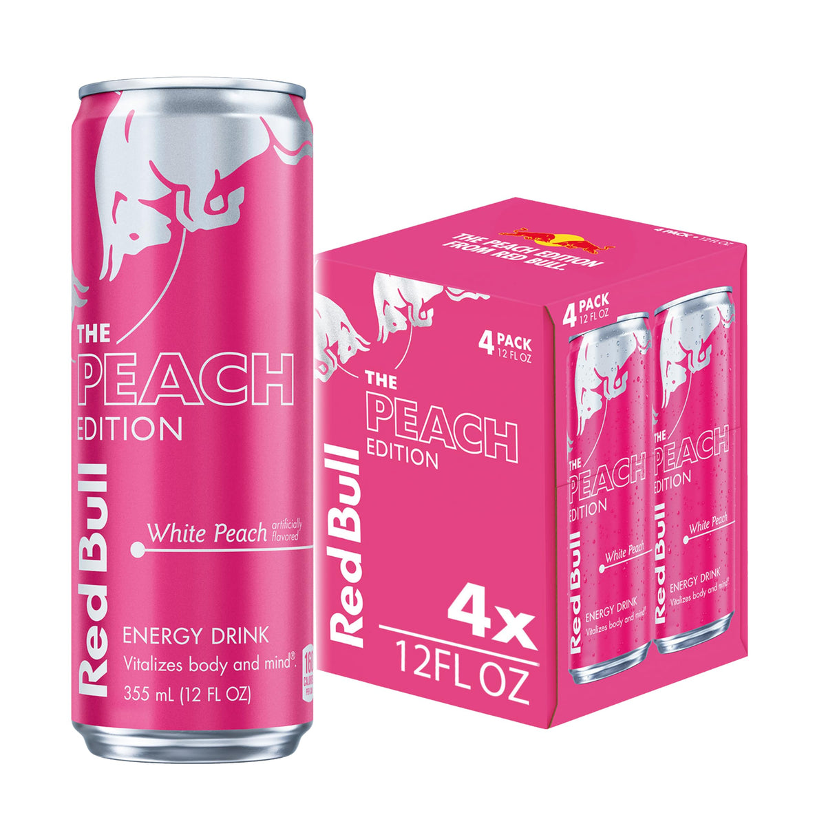 Red Bull Peach Edition can front view for quick alertness during workouts
