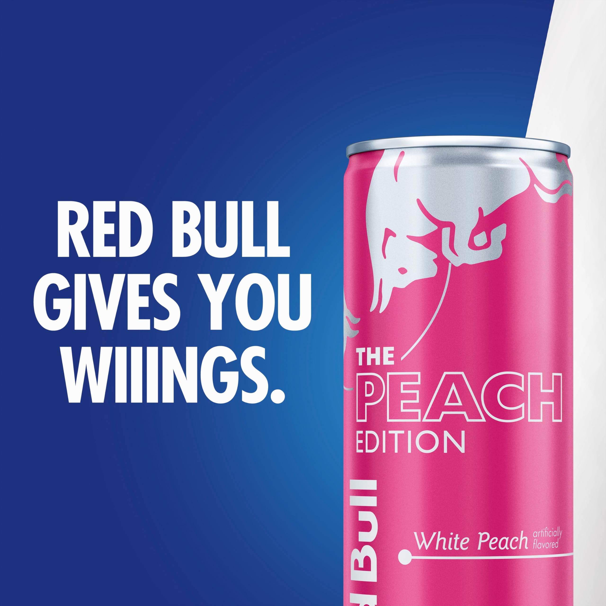 Recyclable aluminum can of Red Bull Peach Edition.
