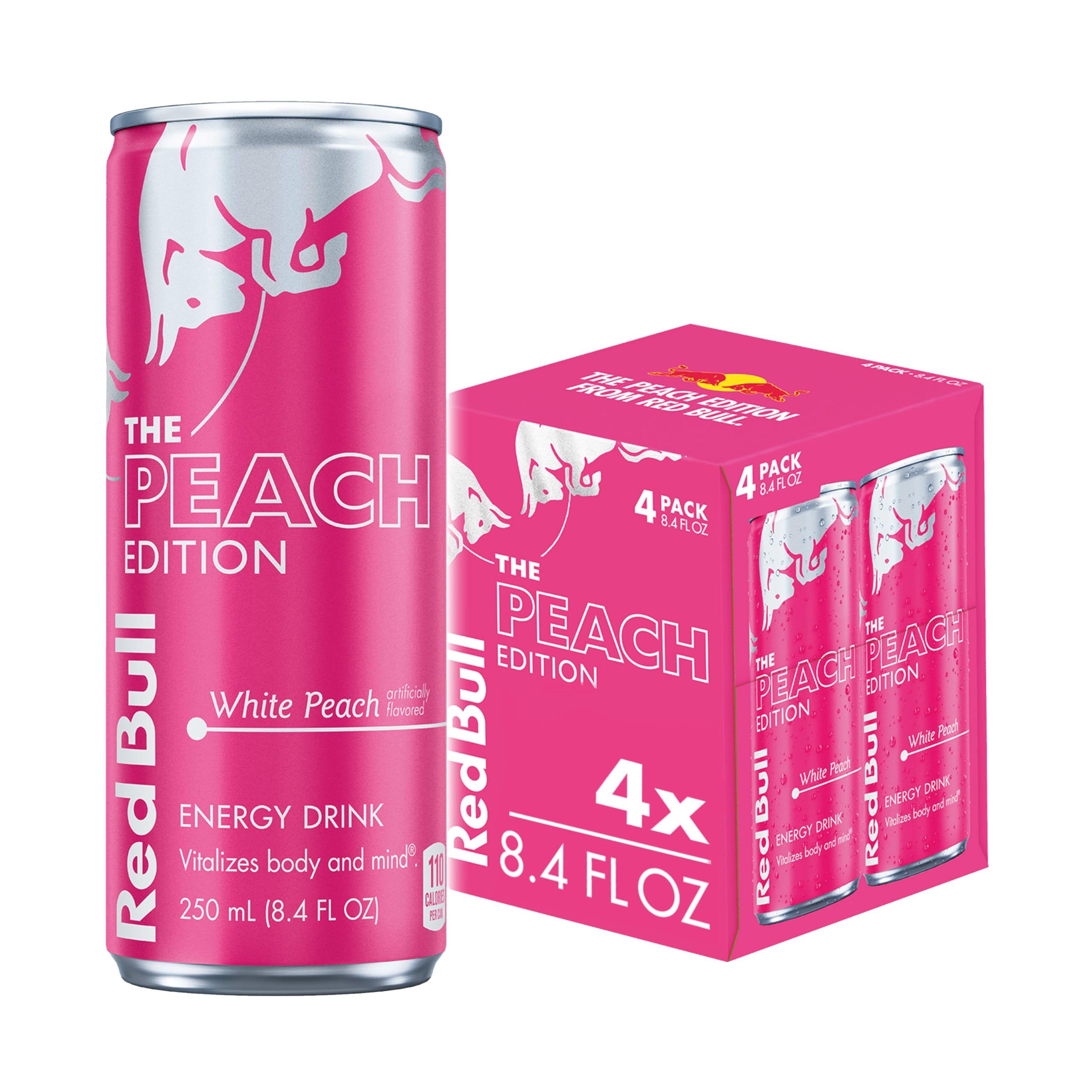 Red Bull Peach Edition can with white peach flavor for a refreshing energy lift.