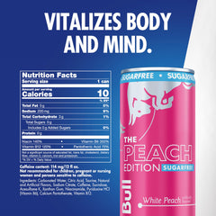 Red Bull Peach Edition Sugarfree can being poured, energizing study session.