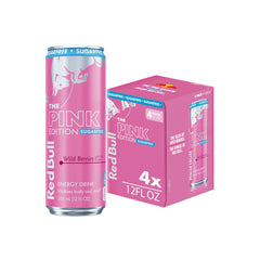 Red Bull Pink Edition Sugar-Free can close-up highlighting berry flavor and energy